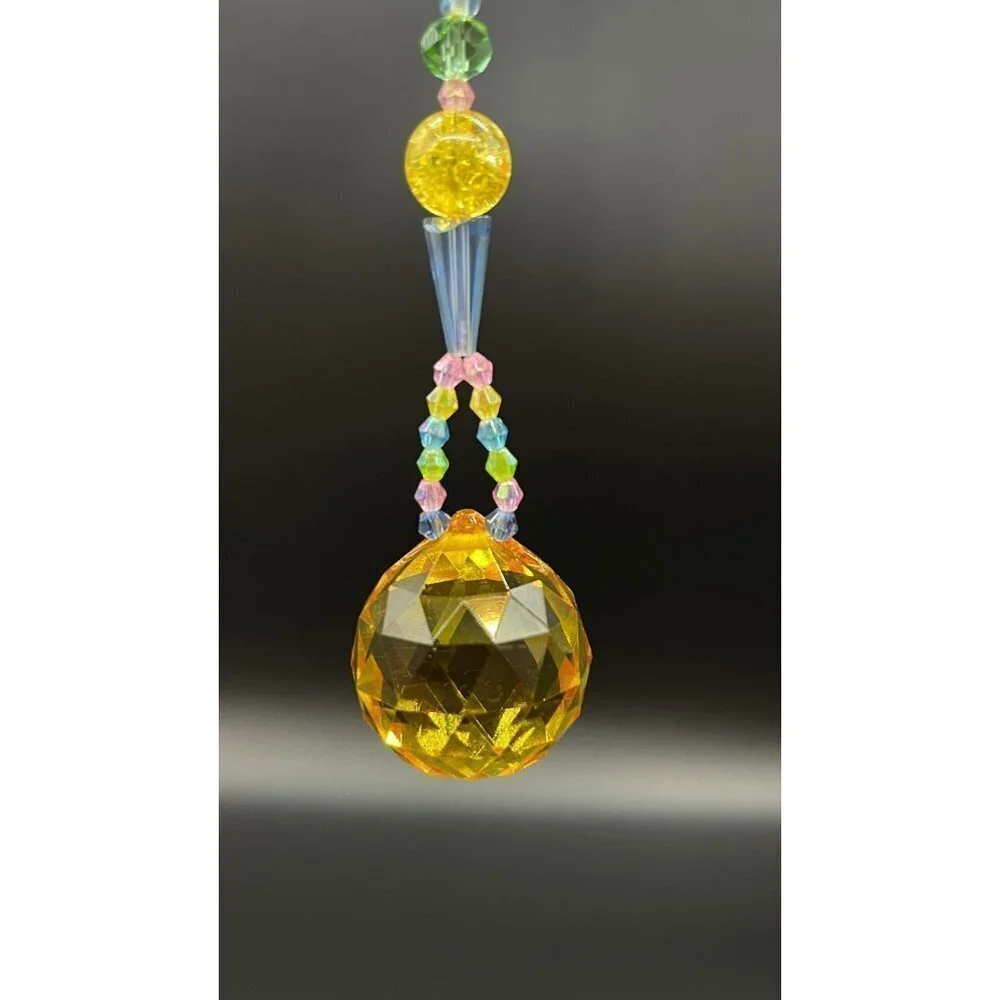 Dinosaur Beaded Suncatcher  - Pastel - Yellow Crystal Prism - Hanging Decor